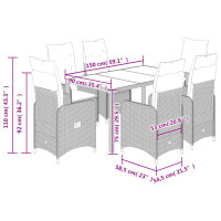 vidaXL 7-tlg. Garten-Bistro-Set mit Kissen Schwarz Poly Rattan