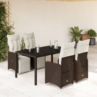 vidaXL 5-tlg. Garten-Bistro-Set mit Kissen Braun Poly Rattan