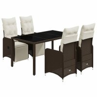 vidaXL 5-tlg. Garten-Bistro-Set mit Kissen Braun Poly Rattan