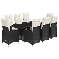 vidaXL 9-tlg. Garten-Bistro-Set mit Kissen Schwarz Poly Rattan