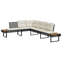 vidaXL 2-tlg. Garten-Sofagarnitur mit Kissen Schwarz Poly Rattan Glas