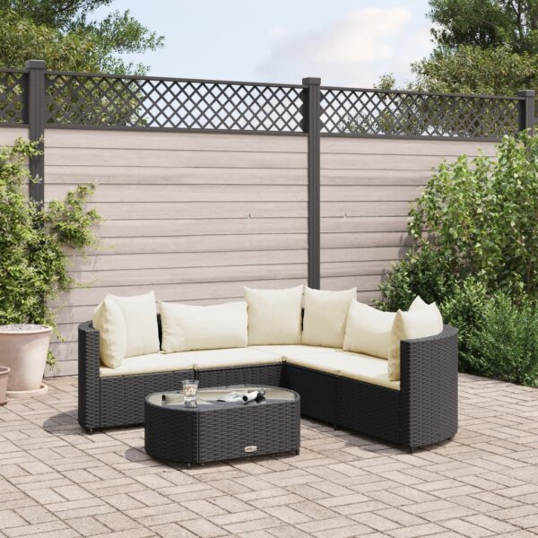 vidaXL 6-tlg. Garten-Sofagarnitur mit Kissen Schwarz Poly Rattan