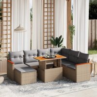 vidaXL 8-tlg. Garten-Sofagarnitur mit Kissen Beige Poly...