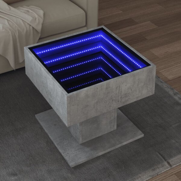 vidaXL LED-Couchtisch Betongrau 50x50x45 cm Holzwerkstoff