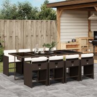 vidaXL 9-tlg. Garten-Essgruppe mit Kissen Braun Poly Rattan