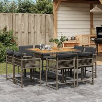 vidaXL 9-tlg. Garten-Essgruppe mit Kissen Grau Poly Rattan