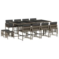vidaXL 13-tlg. Garten-Essgruppe mit Kissen Grau Poly Rattan
