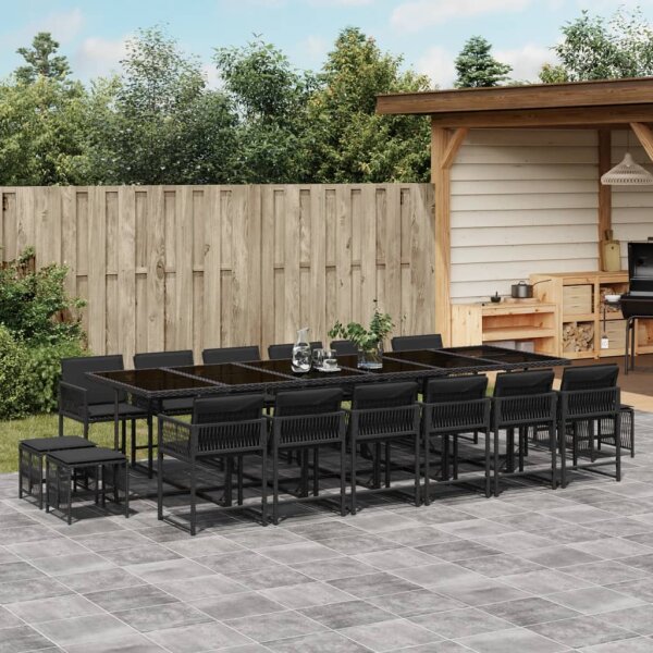 vidaXL 17-tlg. Garten-Essgruppe mit Kissen Schwarz Poly Rattan