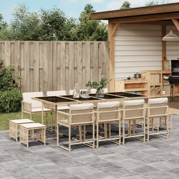 vidaXL 13-tlg. Garten-Essgruppe mit Kissen Beige Poly Rattan