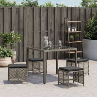 vidaXL Gartenhocker mit Kissen 4 Stk. Grau 41x41x36 cm Poly Rattan