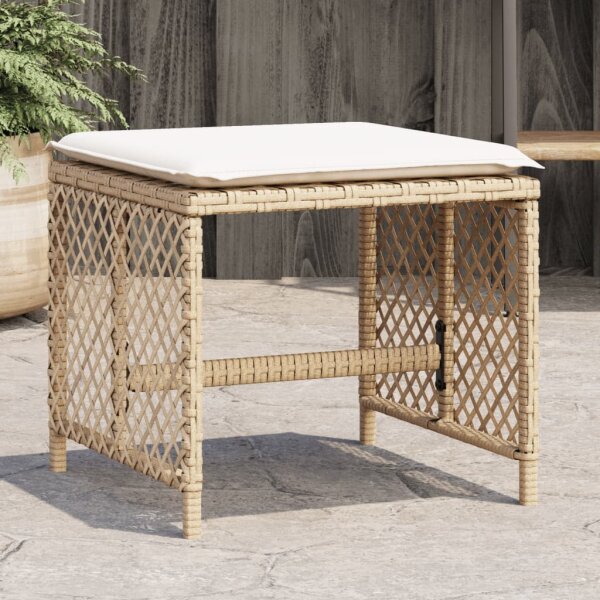 vidaXL Gartenhocker mit Kissen 4 Stk. Beige 41x41x36 cm Poly Rattan