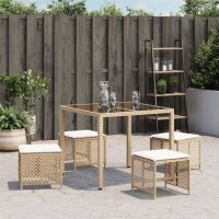 vidaXL Gartenhocker mit Kissen 4 Stk. Beige 41x41x36 cm Poly Rattan