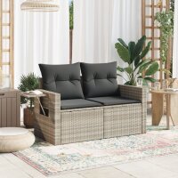 vidaXL Gartensofa mit Kissen 2-Sitzer Hellgrau Poly Rattan