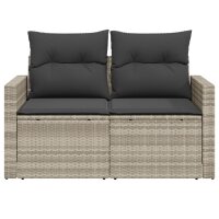 vidaXL Gartensofa mit Kissen 2-Sitzer Hellgrau Poly Rattan