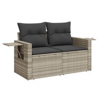 vidaXL Gartensofa mit Kissen 2-Sitzer Hellgrau Poly Rattan