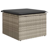 vidaXL Gartenhocker mit Kissen Hellgrau 55x55x37 cm Poly Rattan