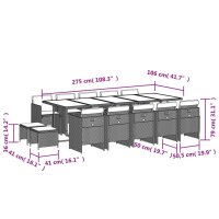 vidaXL 15-tlg. Garten-Essgruppe mit Kissen Beige Poly Rattan