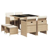 vidaXL 9-tlg. Garten-Essgruppe mit Kissen Beige Poly Rattan