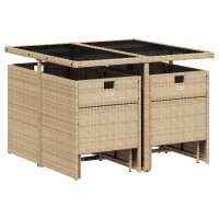 vidaXL 9-tlg. Garten-Essgruppe mit Kissen Beige Poly Rattan