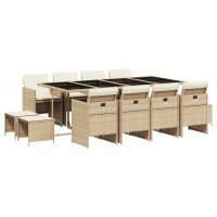 vidaXL 13-tlg. Garten-Essgruppe mit Kissen Beige Poly Rattan