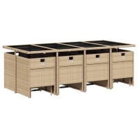 vidaXL 13-tlg. Garten-Essgruppe mit Kissen Beige Poly Rattan