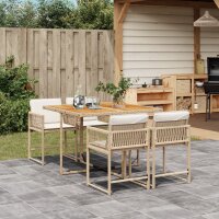 vidaXL 5-tlg. Garten-Essgruppe mit Kissen Beige Poly Rattan