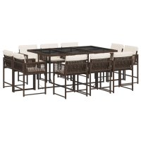 vidaXL 11-tlg. Garten-Essgruppe mit Kissen Braun Poly Rattan