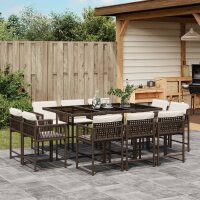 vidaXL 11-tlg. Garten-Essgruppe mit Kissen Braun Poly Rattan