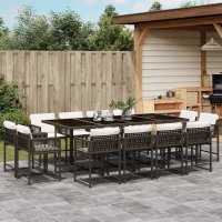 vidaXL 13-tlg. Garten-Essgruppe mit Kissen Braun Poly Rattan