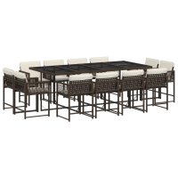vidaXL 13-tlg. Garten-Essgruppe mit Kissen Braun Poly Rattan