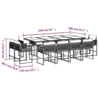 vidaXL 13-tlg. Garten-Essgruppe mit Kissen Braun Poly Rattan