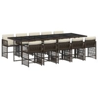 vidaXL 11-tlg. Garten-Essgruppe mit Kissen Braun Poly Rattan