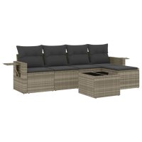 vidaXL 6-tlg. Garten-Sofagarnitur mit Kissen Hellgrau Poly Rattan