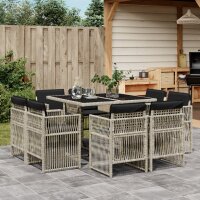 vidaXL 9-tlg. Garten-Essgruppe mit Kissen Hellgrau Poly Rattan