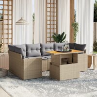 vidaXL 7-tlg. Garten-Sofagarnitur mit Kissen Beige Poly Rattan