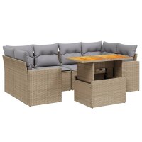 vidaXL 7-tlg. Garten-Sofagarnitur mit Kissen Beige Poly Rattan