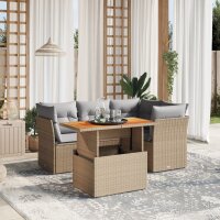 vidaXL 5-tlg. Garten-Sofagarnitur mit Kissen Beige Poly...