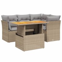 vidaXL 5-tlg. Garten-Sofagarnitur mit Kissen Beige Poly...