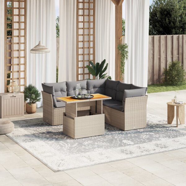 vidaXL 5-tlg. Garten-Sofagarnitur mit Kissen Beige Poly Rattan