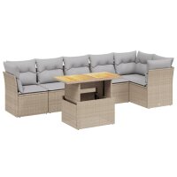 vidaXL 7-tlg. Garten-Sofagarnitur mit Kissen Beige Poly Rattan