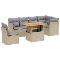 vidaXL 7-tlg. Garten-Sofagarnitur mit Kissen Beige Poly Rattan