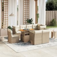 vidaXL 9-tlg. Garten-Sofagarnitur mit Kissen Beige Poly Rattan