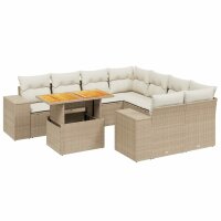 vidaXL 9-tlg. Garten-Sofagarnitur mit Kissen Beige Poly Rattan