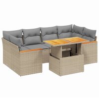 vidaXL 7-tlg. Garten-Sofagarnitur mit Kissen Beige Poly Rattan