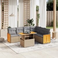 vidaXL 7-tlg. Garten-Sofagarnitur mit Kissen Beige Poly...