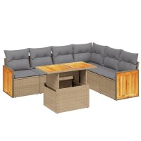 vidaXL 7-tlg. Garten-Sofagarnitur mit Kissen Beige Poly...