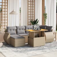 vidaXL 7-tlg. Garten-Sofagarnitur mit Kissen Beige Poly Rattan