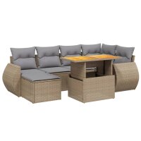 vidaXL 7-tlg. Garten-Sofagarnitur mit Kissen Beige Poly Rattan