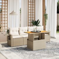 vidaXL 5-tlg. Garten-Sofagarnitur mit Kissen Beige Poly Rattan