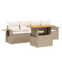 vidaXL 5-tlg. Garten-Sofagarnitur mit Kissen Beige Poly Rattan